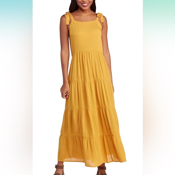 Mud Pie Women's Mimi Tiered Maxi Dress - Viscose Crepe With Adjustable Shoulder Ties